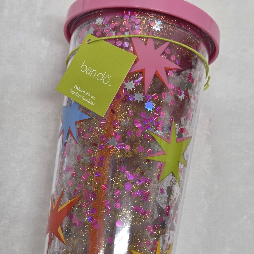 Deluxe 20 oz. Starburst Glitter Tumbler w/ Straw Double Wall BPA Free New - Picture 1 of 8